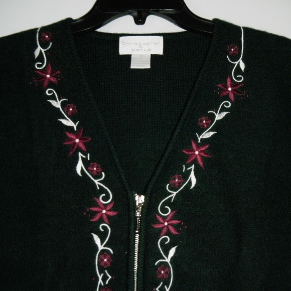 CHRISTOPHER&BANKS Green Wool Embroidered Vest M - Picture 4 of 7